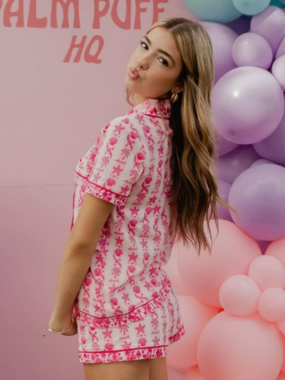 Pink Palm Puff Pajamas with Original Dust BAG